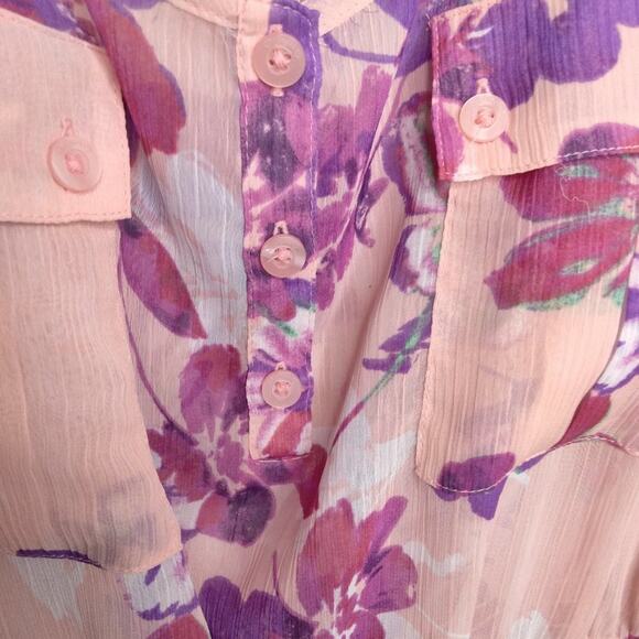 Candie's Floral Pink Flutter Butterfly Sleeve Blouse Top Cinched Waist Sz M - Picture 5 of 9